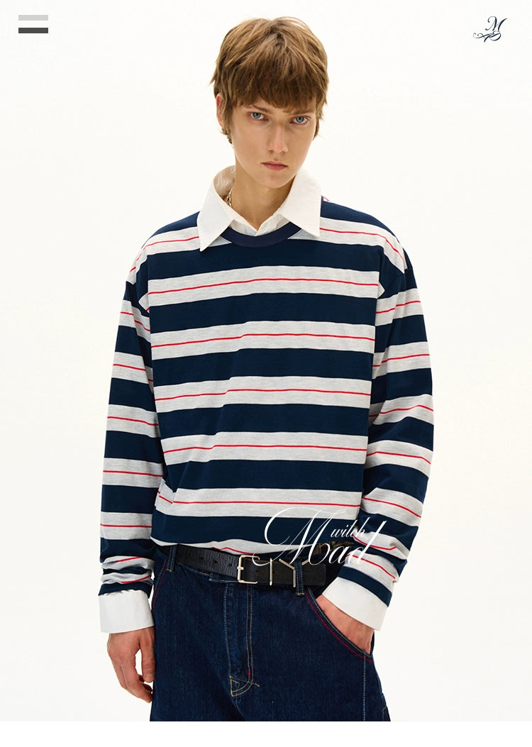 MADWITCH Classic Contrast Splicing Striped Long Sleeve