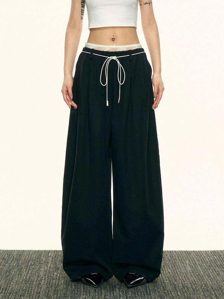 Aaisup Fake Two-piece Lace-stitched Slacks