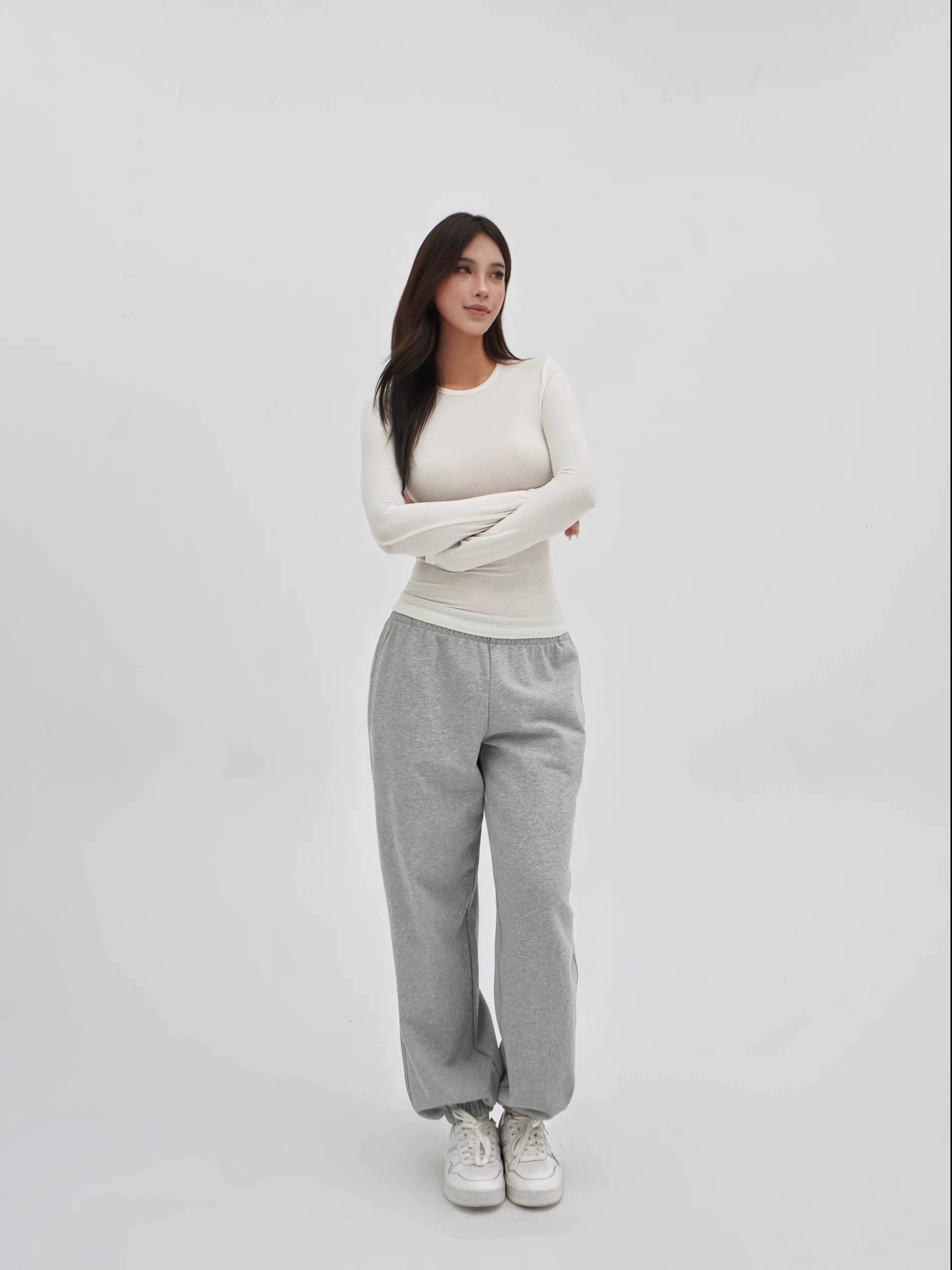 Jim Kennet Crew Neck Micro Transparent Shoulder Long Sleeve Bottom Shirt