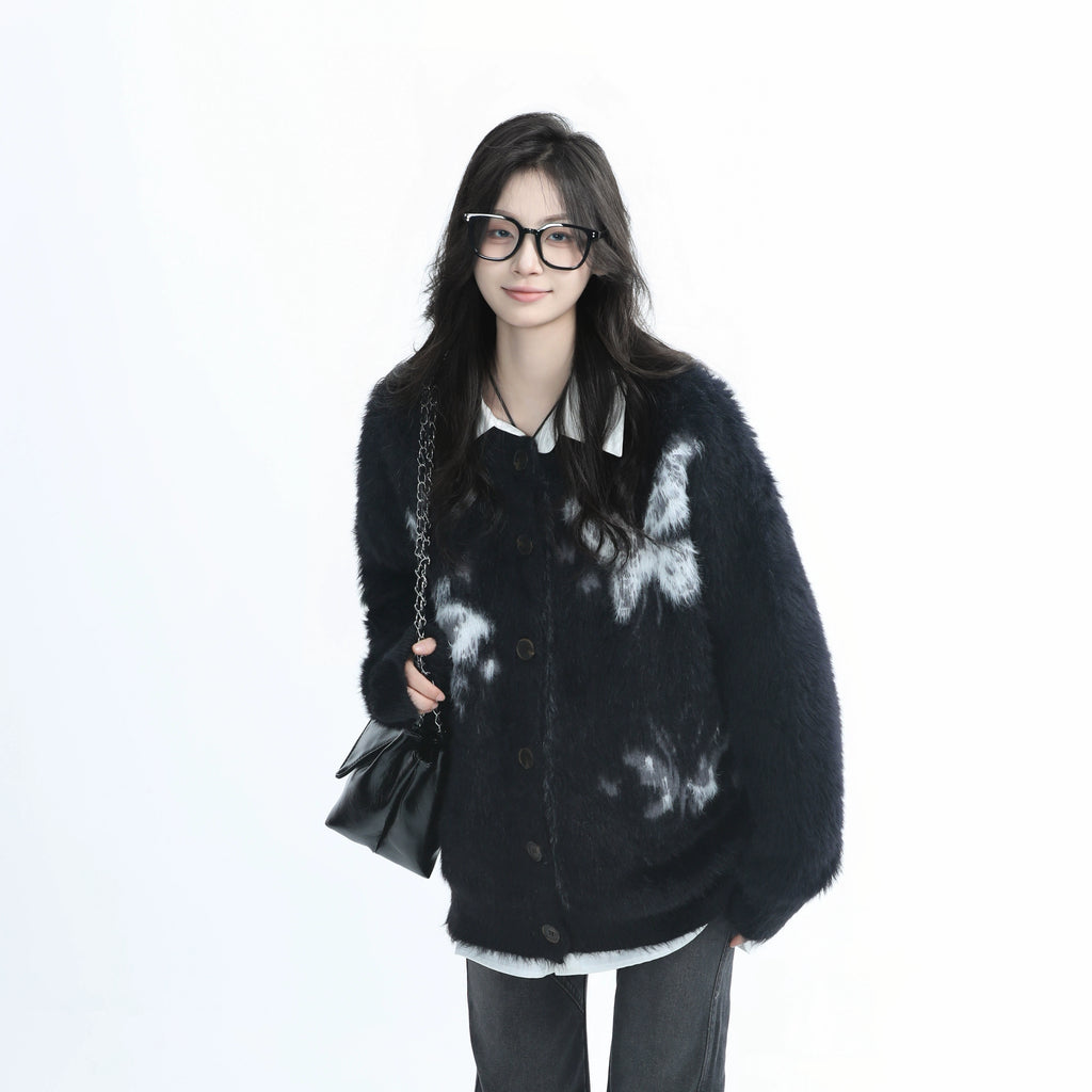 Zuocisankon Mohair Knitted Cardigan Jacket