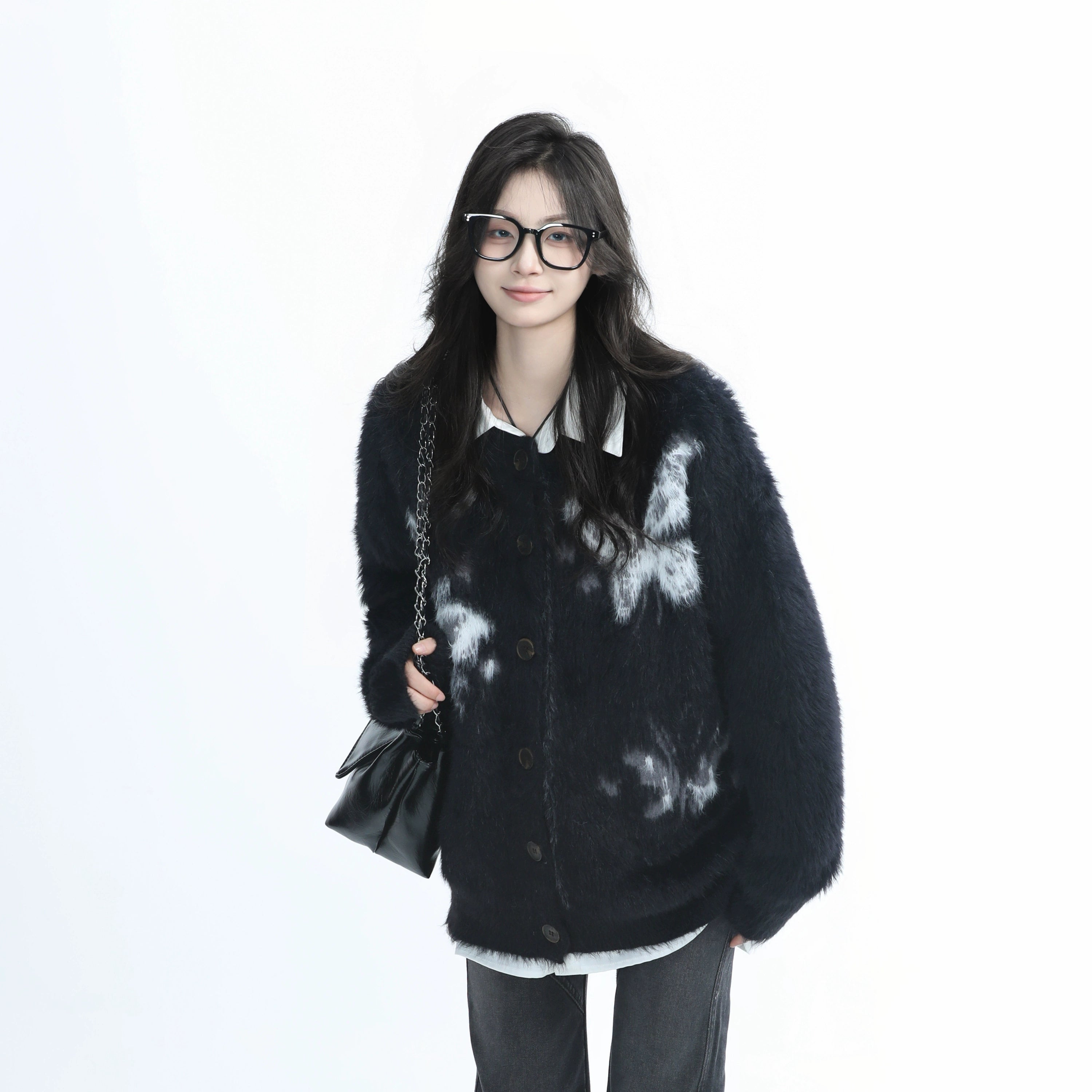Zuocisankon Mohair Knitted Cardigan Jacket