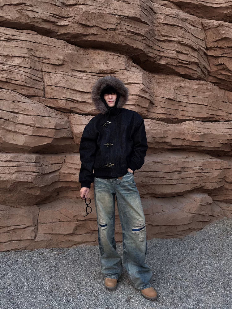 ZOZOFOREST Heavy Detachable Fur Collar Plush Seat Mountain Carving Jacket