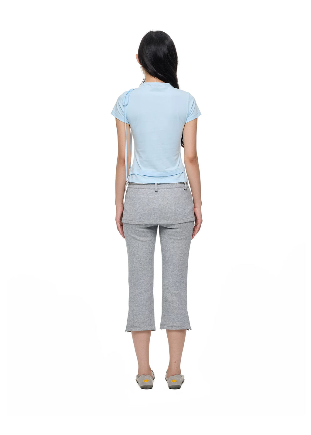 JIKOO Knot Vertical Pleated Shoulder Collar Casual Tee