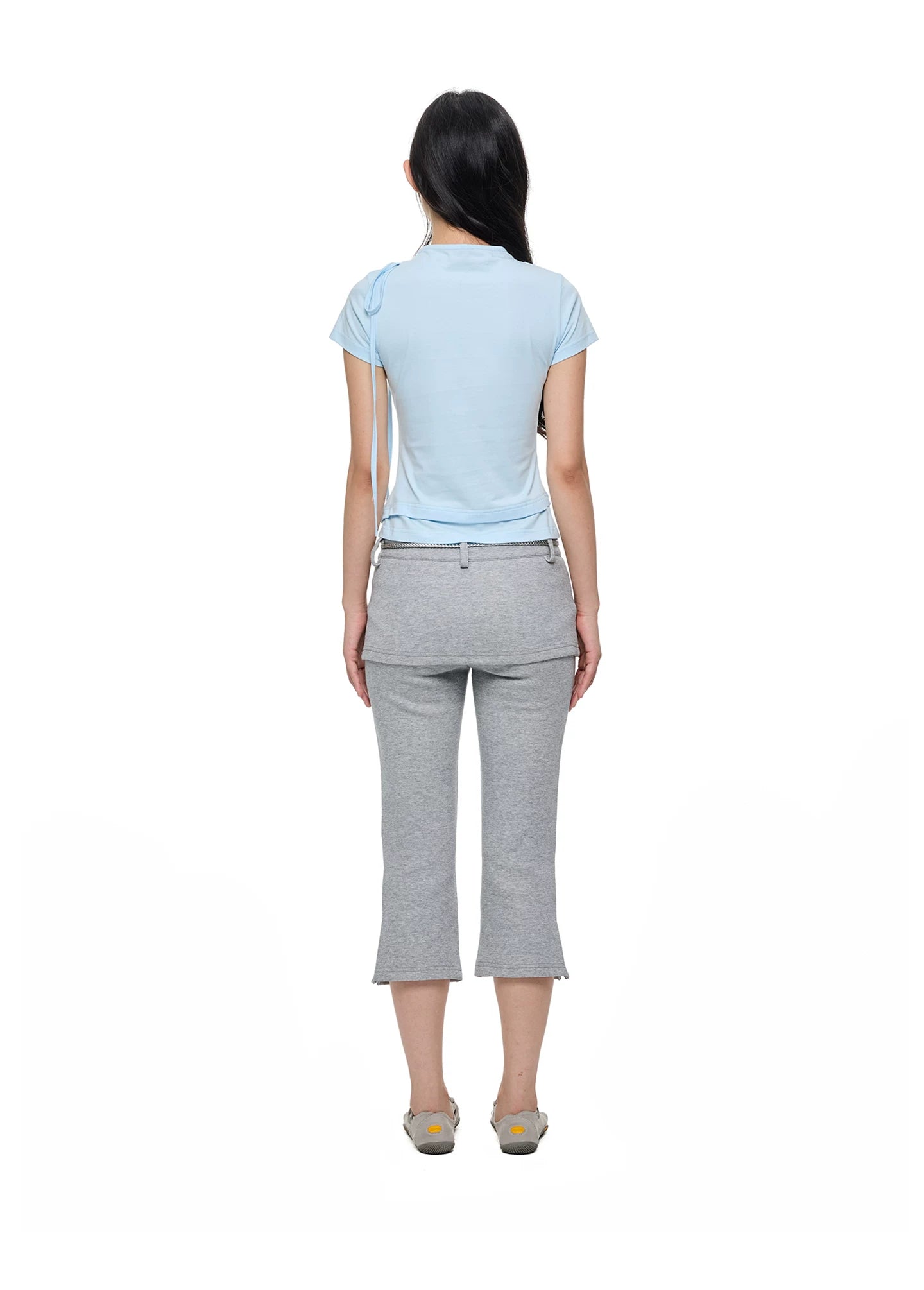 JIKOO Knot Vertical Pleated Shoulder Collar Casual Tee