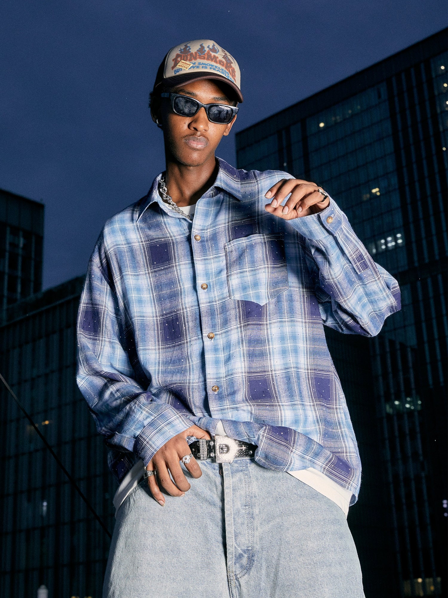 DONSMOKE Embroidered Versatile Checked Shirt