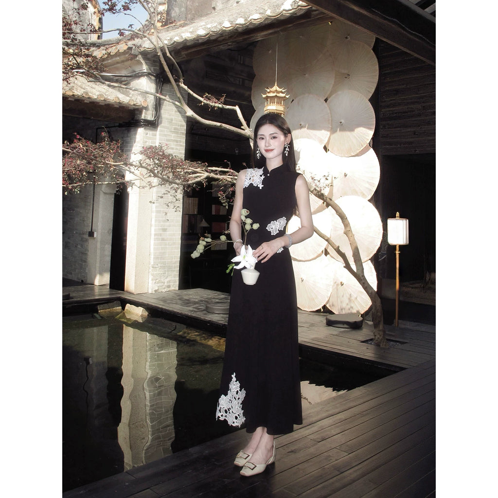 ZIHE Lace Appliqué Knit Dress