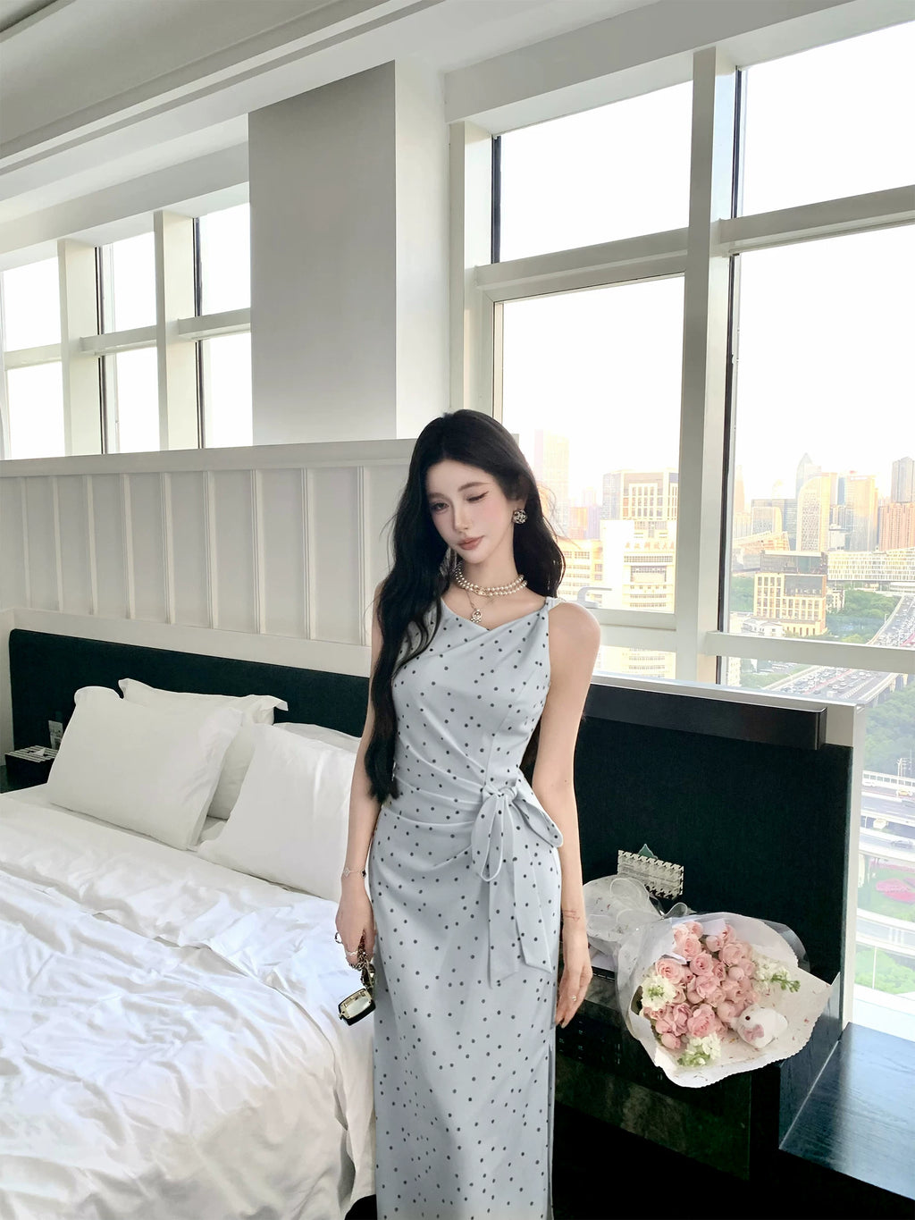 Barb Chill Suspender Polka Dot Waist Dress