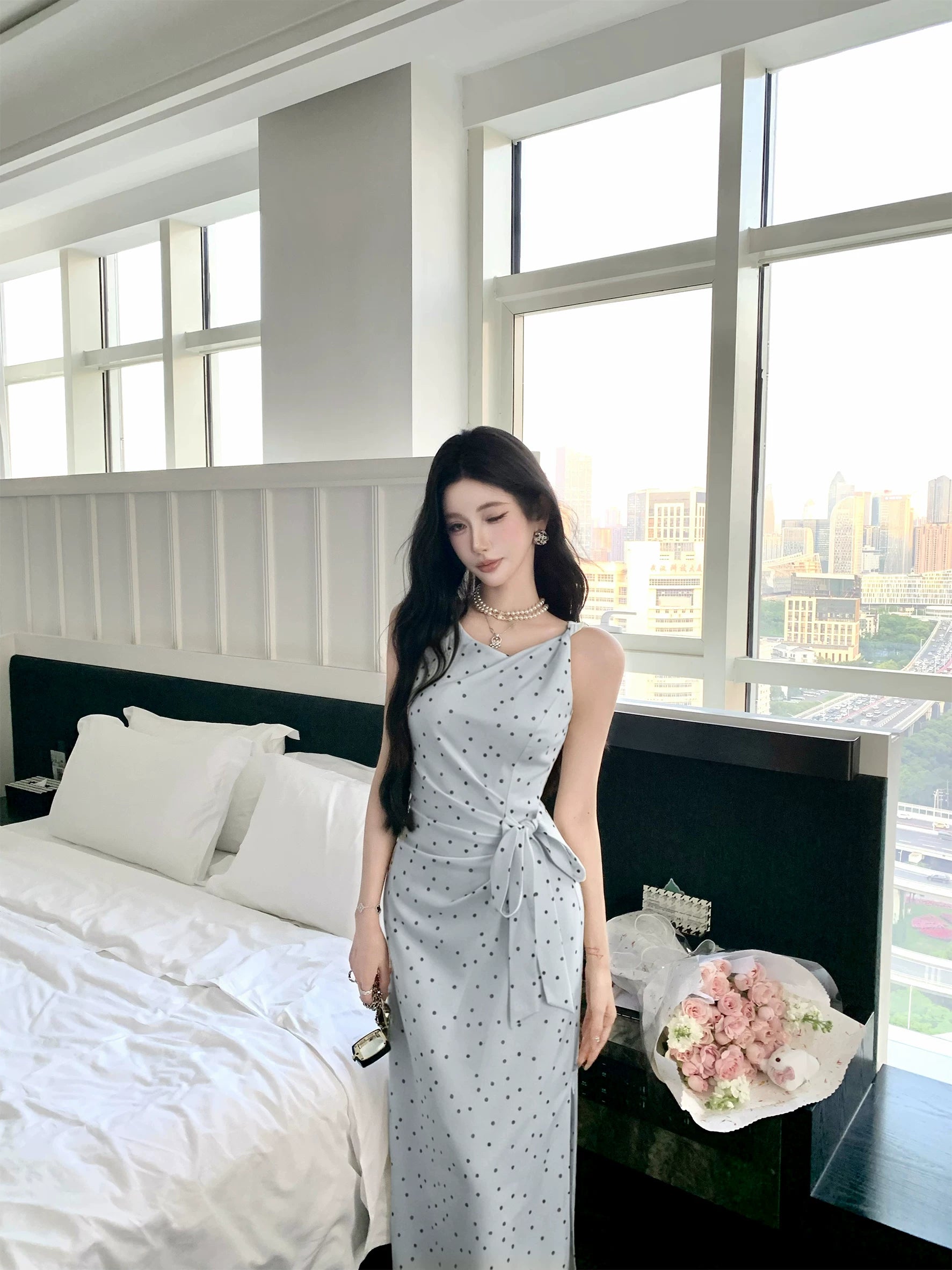 Barb Chill Suspender Polka Dot Waist Dress