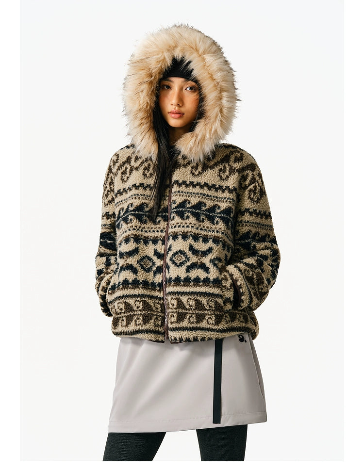 ATRY Vintage Premium Fair Island Hooded Fur Collar Jacket