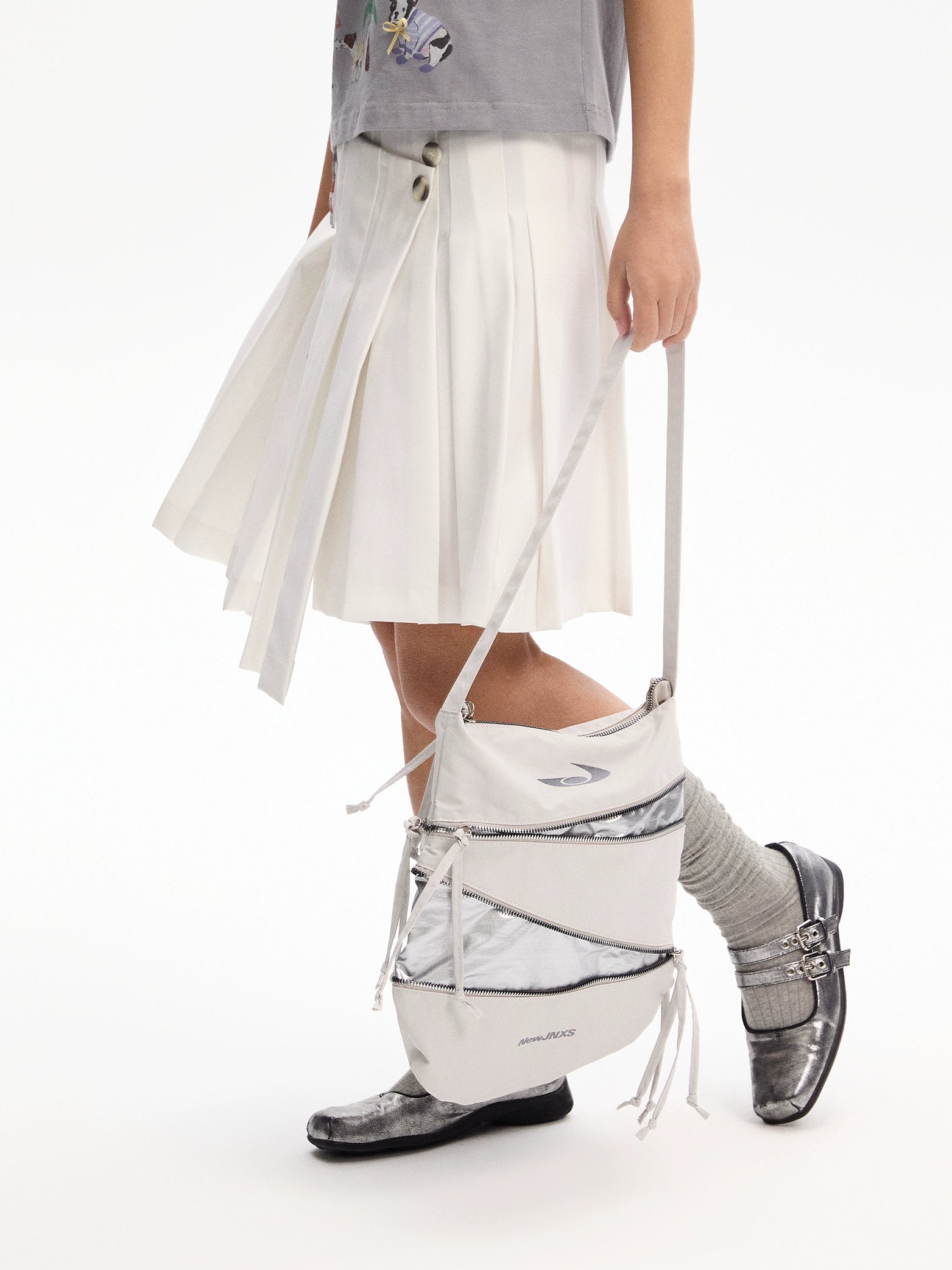 NewJNXS Reflective Printing Casual Multi-zipper Splicing Satchel