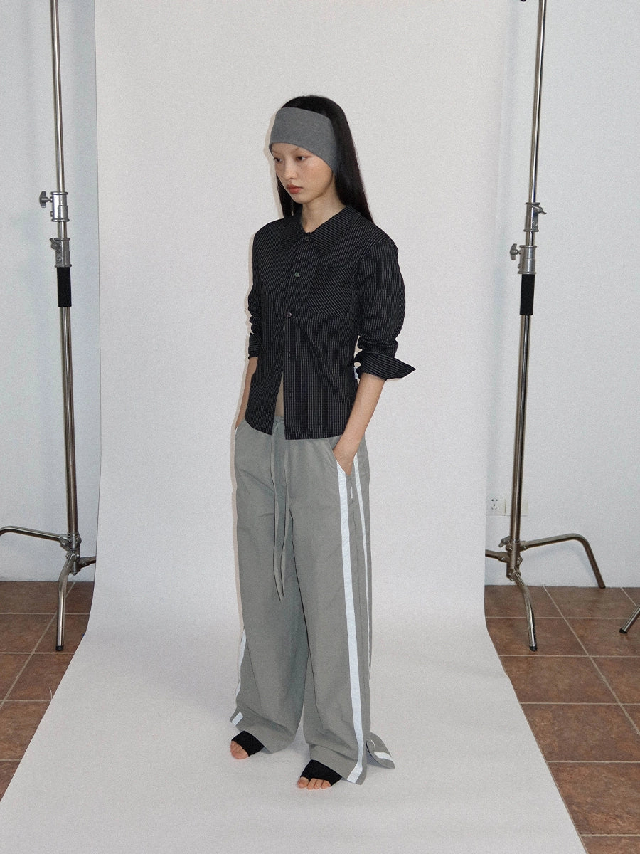 FUNKYFUN Fine Plaid Slim-fit Small Long-sleeved Shirt