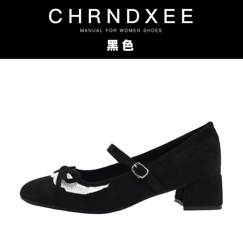 CHRNDXEE Sweet Wind Bow Lace Mid-heel Shoes