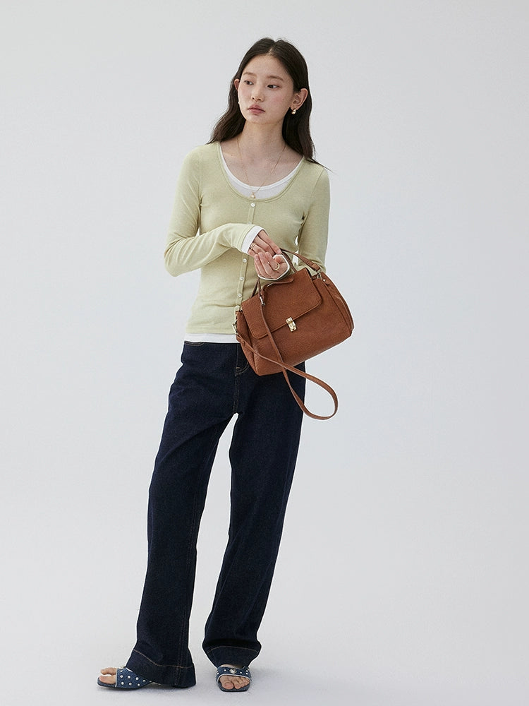 VOOE Fake Two Pieces Casual and Thin Round Neck Long Sleeves