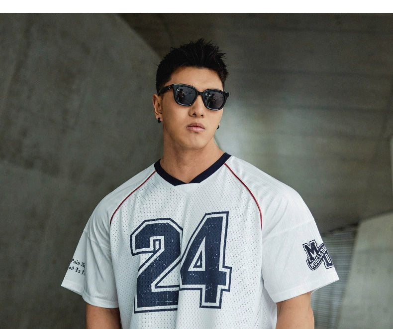 Muscle Dog Contrasting Football Collar Loose Tee