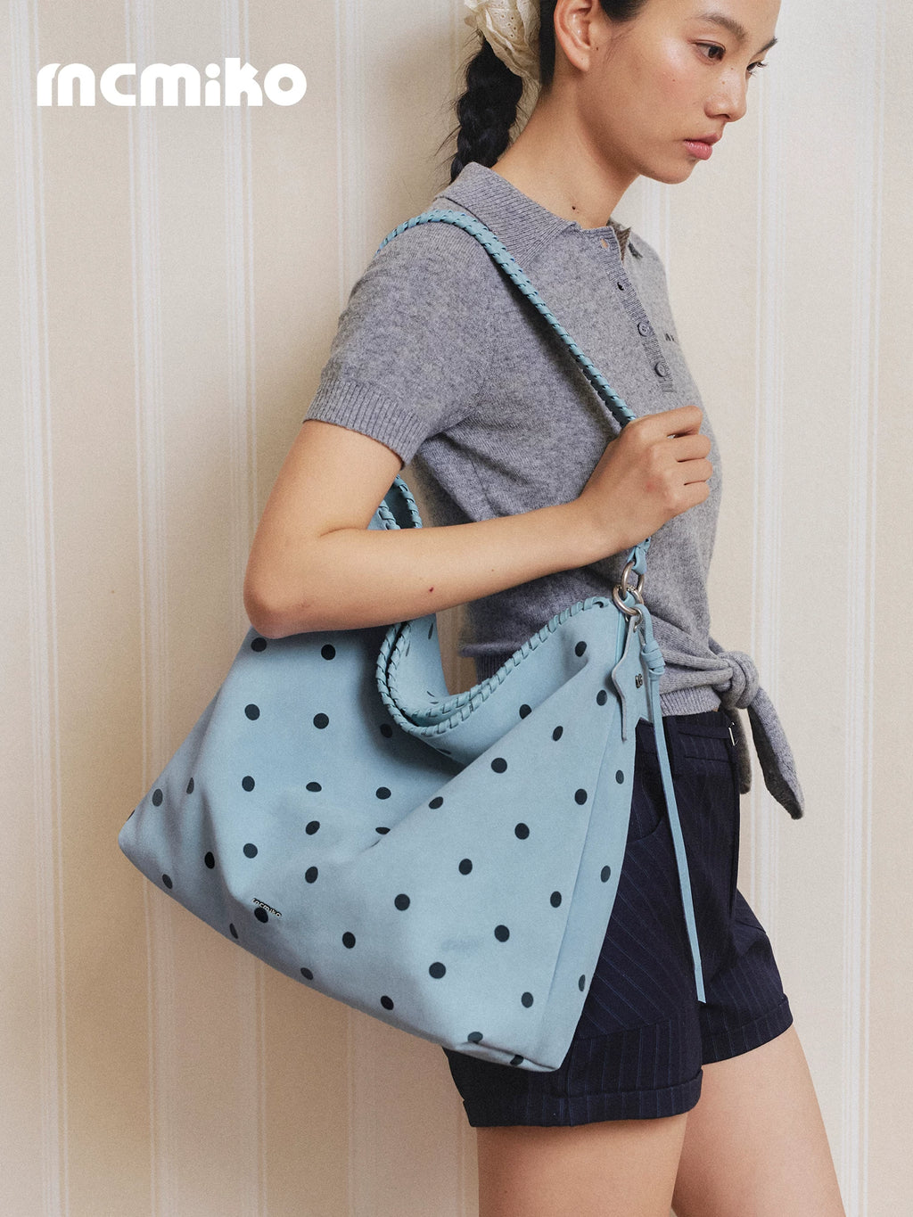 Mcmiko Suede Polka Dot Large Capacity Shoulder Bag