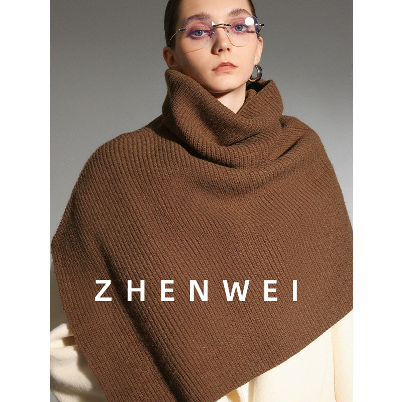 ZHENWEI Stand-up Collar Wide Cape Shawl Integrated