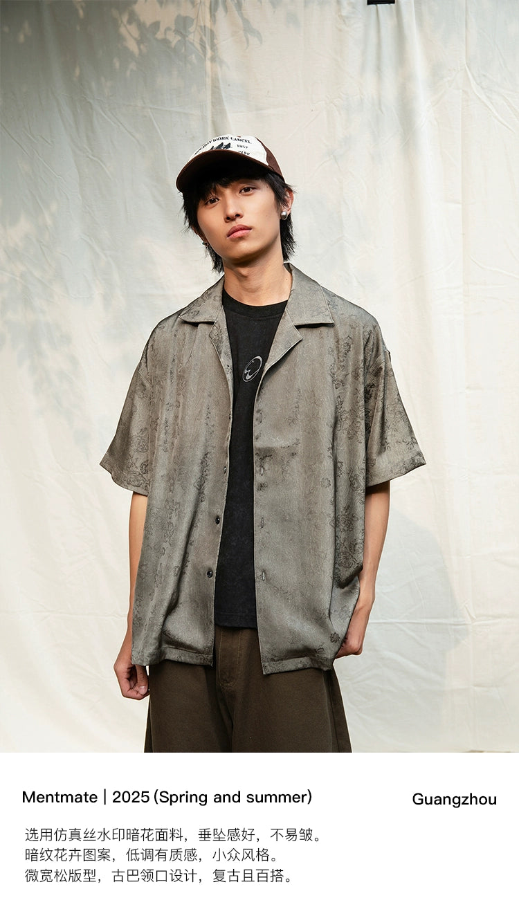 Mentmate Vintage Dark Floral Satin Shirt