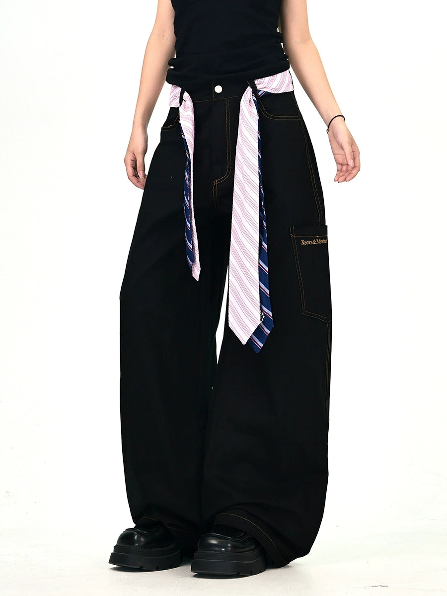 Mershier Tie Design Loose Jeans