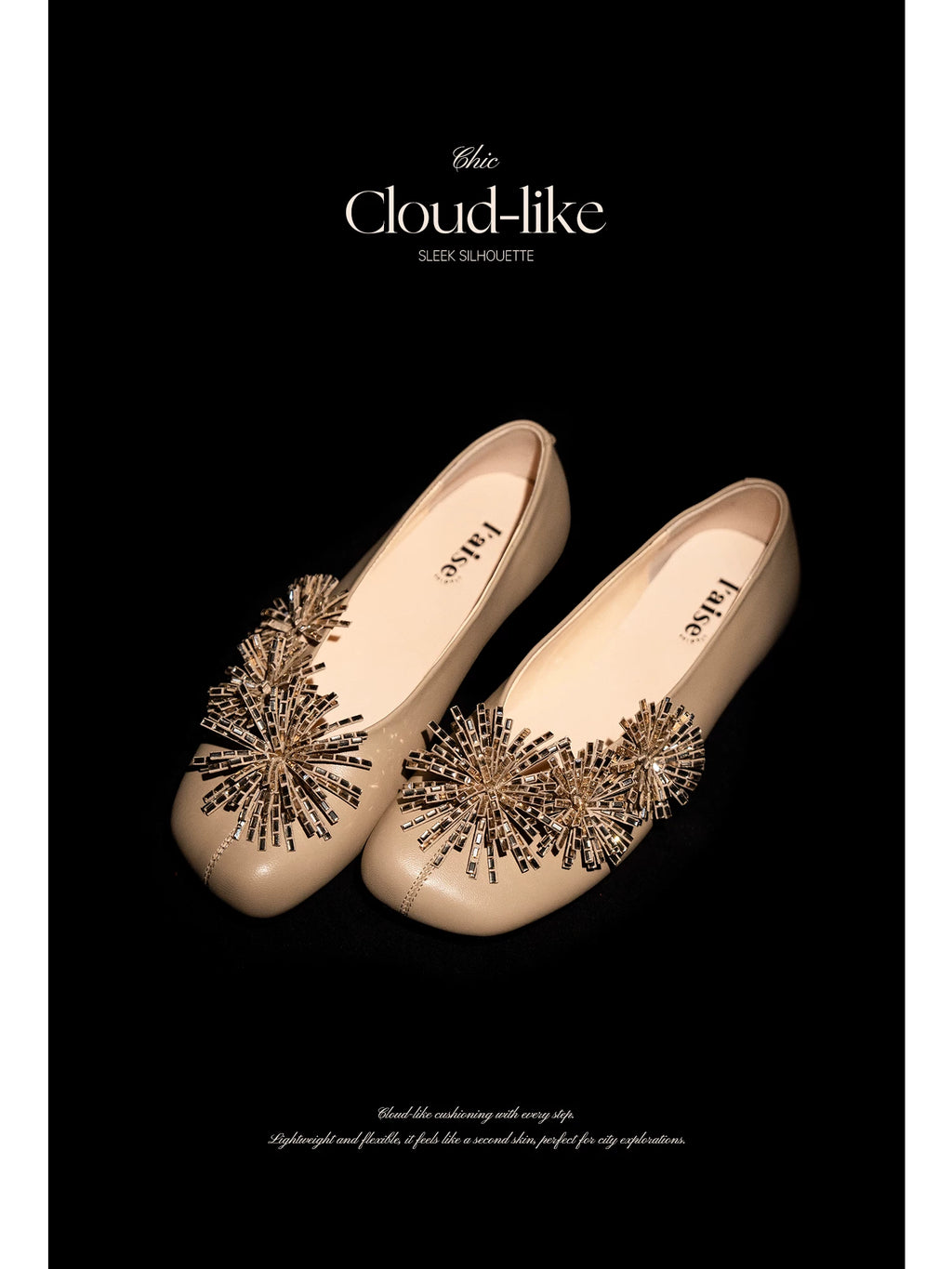 L'aise Square Head Rhinestone Soft-soled Shoes