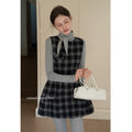 EGGKA Woolen Waist Thin Plaid Vest Dress