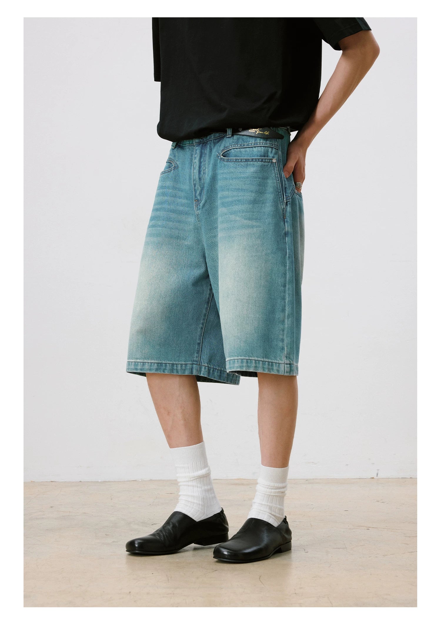 LR MADE Retro Old Denim Six-point Shorts