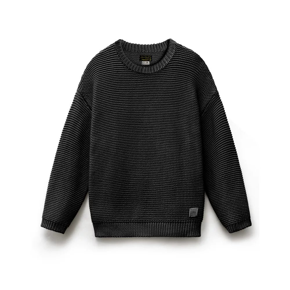 Madden Retro Heavy Textured Knitted  Loose Shoulder Crew Neck Sweater