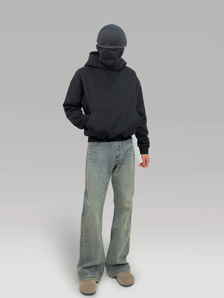 PLUS NO LOGO Short and Wide Stand-up Hooded Sweater