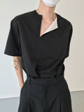 COLN Contrast Neckline Fold Silky Tee