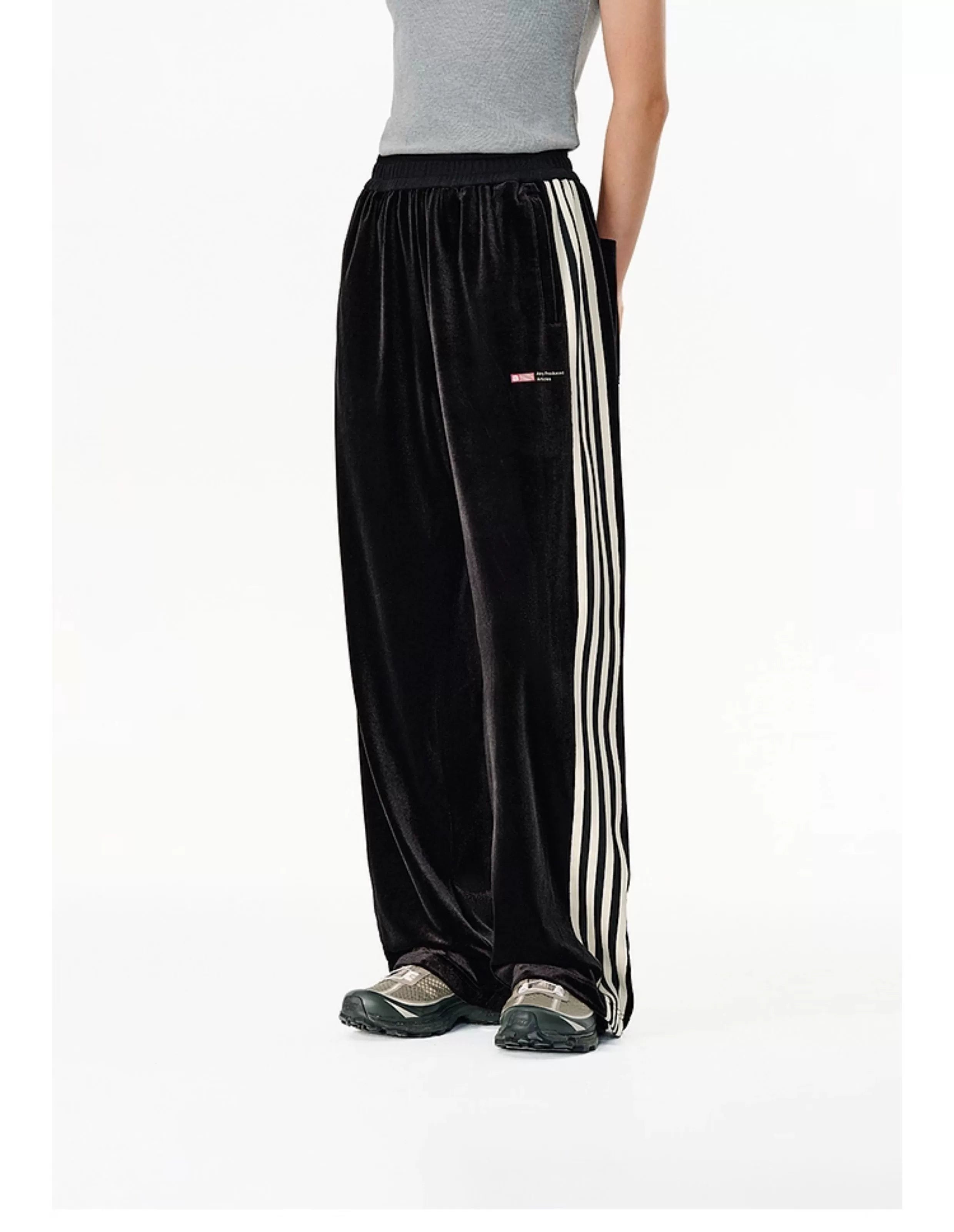 ATRY Casual Contrast Ribbon Straight Wide Leg Pants