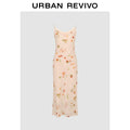 URBAN REVIVO Wave Swinging Neck Romantic Print Suspender Dress