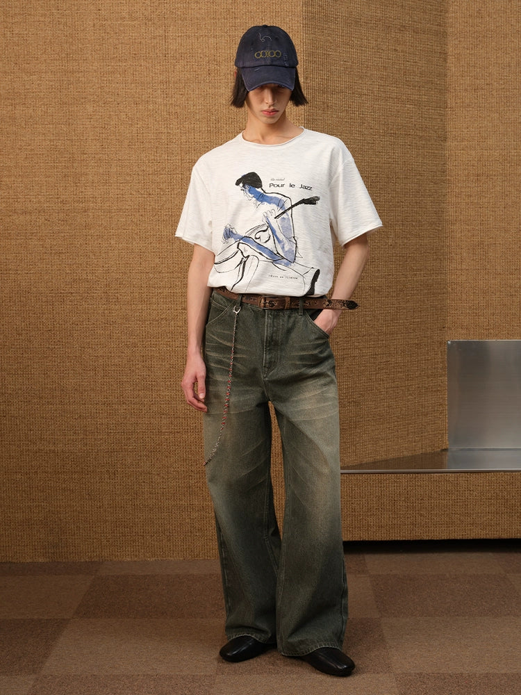 JCAESAR Breathable Short Crimping Water Stain Printing Tee
