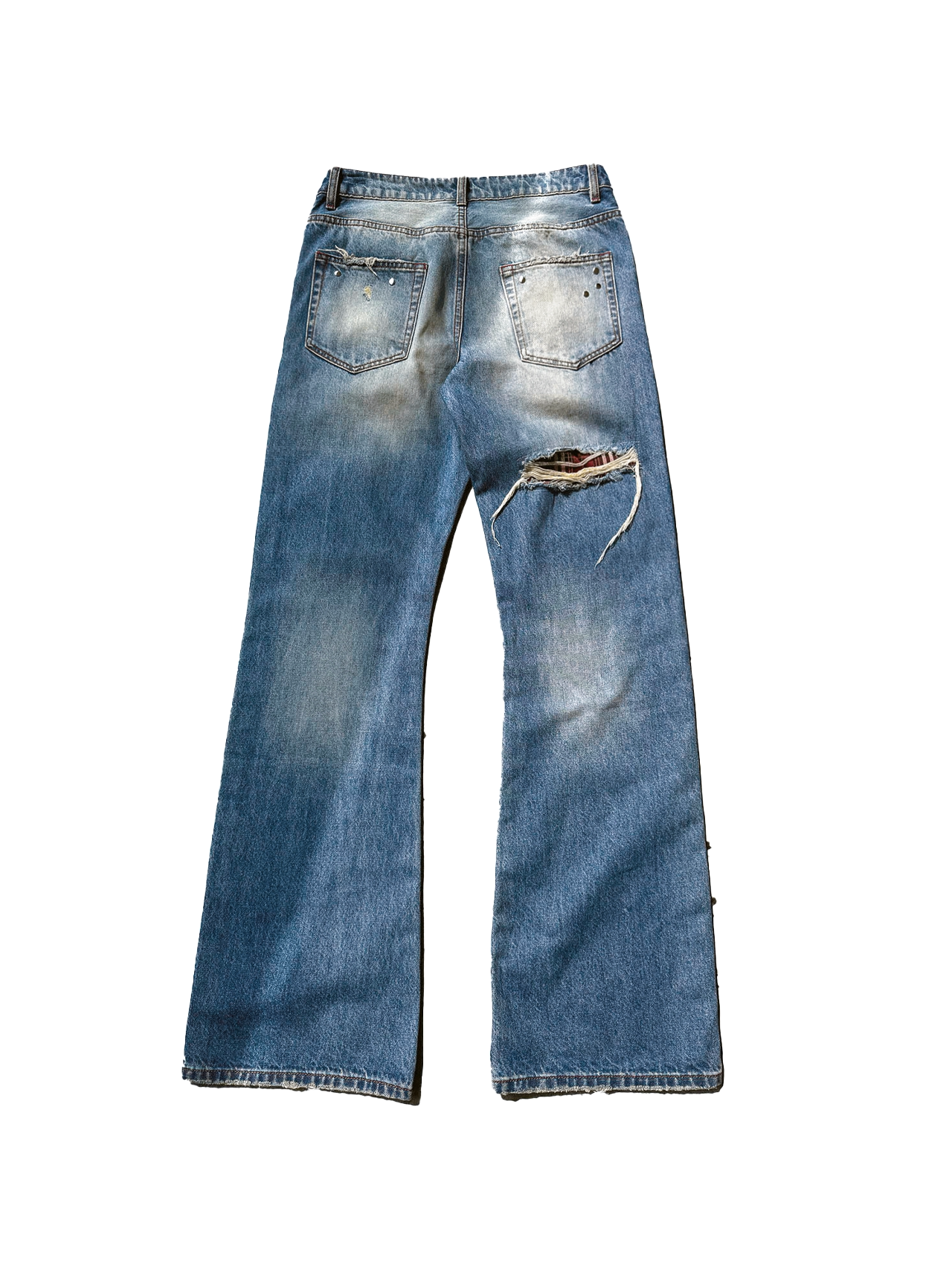 No E Mosen Plaid Rivet Pull Jeans