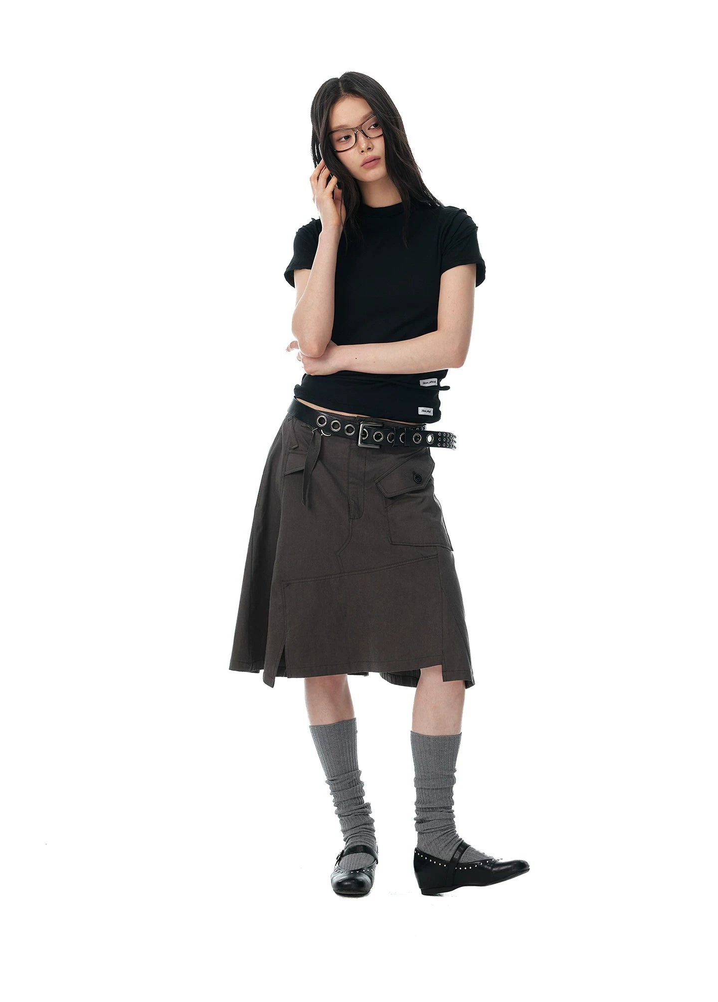 JIKOO Minimalist Waist Fold Back Zipper Tee