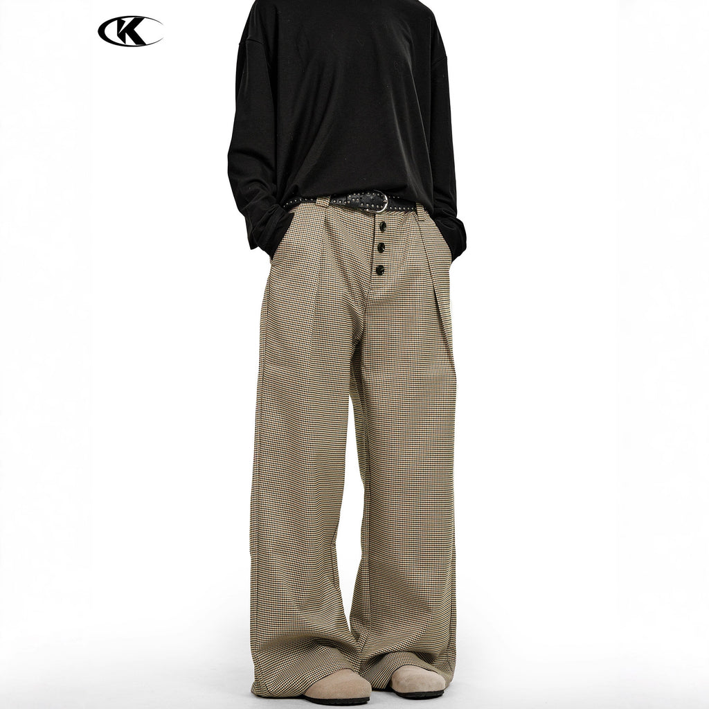11KN Compound Pleated Breasted A-shaped Straight Wide-leg Slacks
