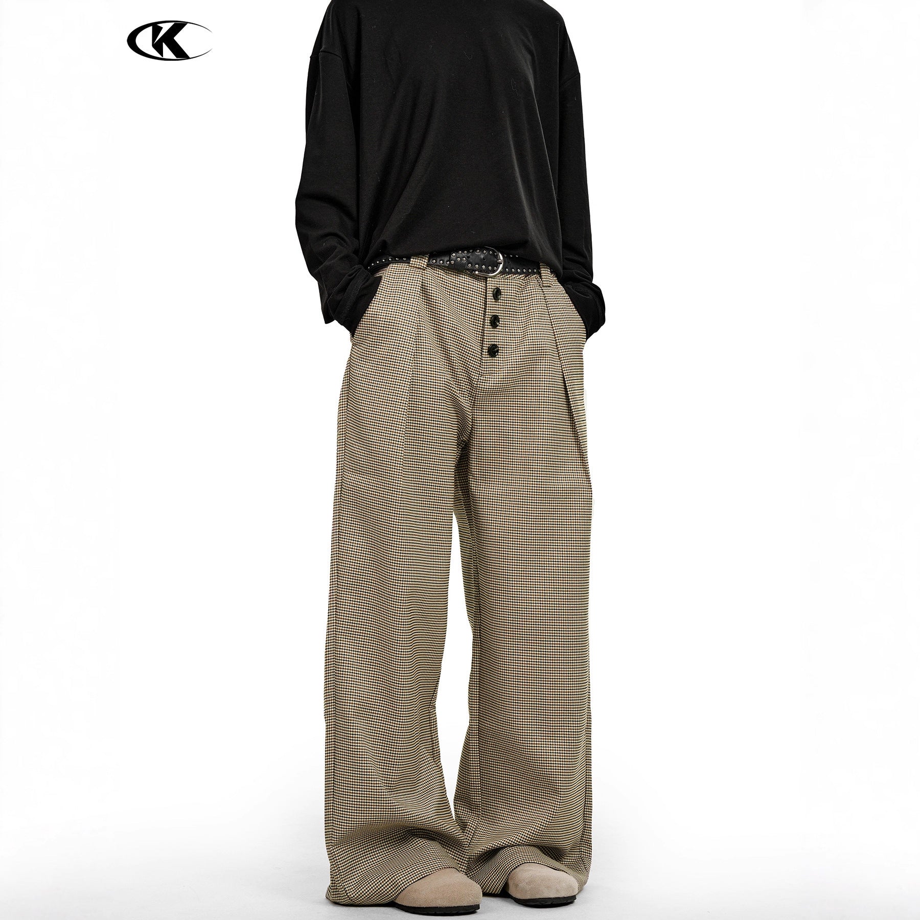 11KN Compound Pleated Breasted A-shaped Straight Wide-leg Slacks