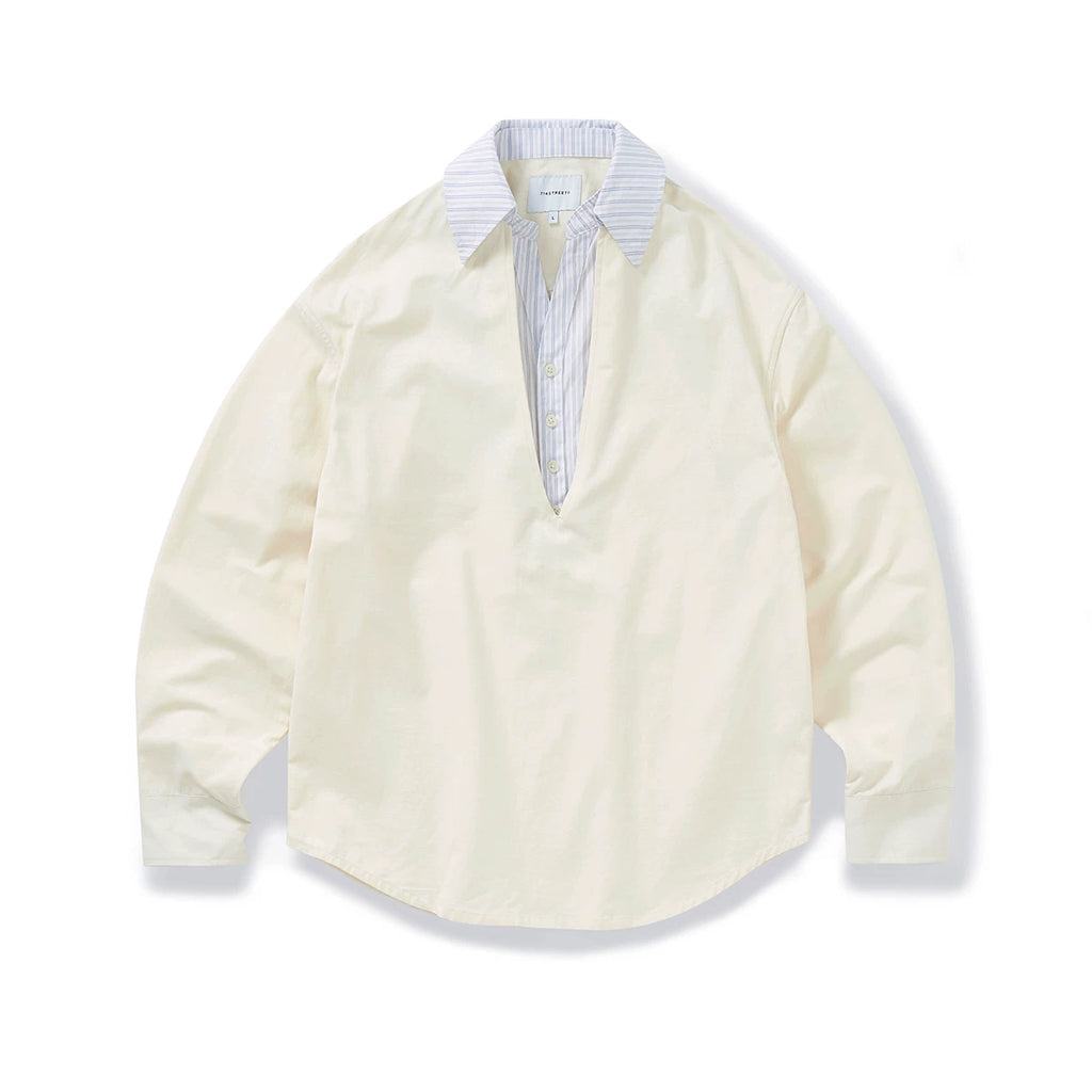 714Street linen blend V-neck fake two-piece shirt