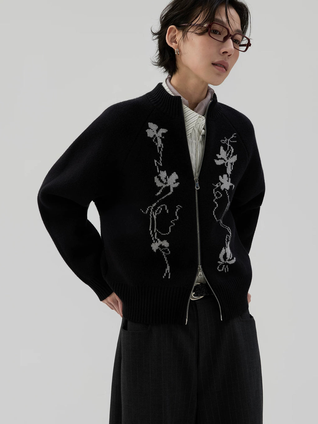Sameuoo Sleeve Jacquard Sweater Cardigan