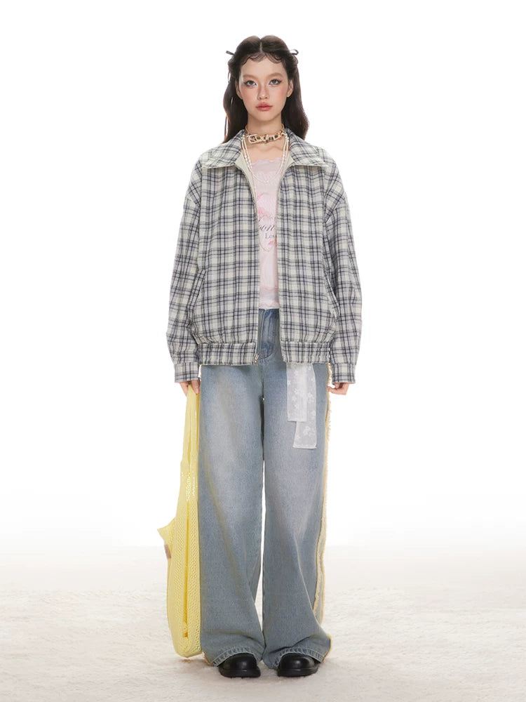 IMONE Vintage Plaid Double Sided Puppy Print Jacket