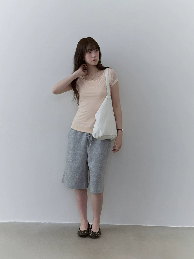 VOOE Fake Two-piece Splicing Mesh Slim Tee