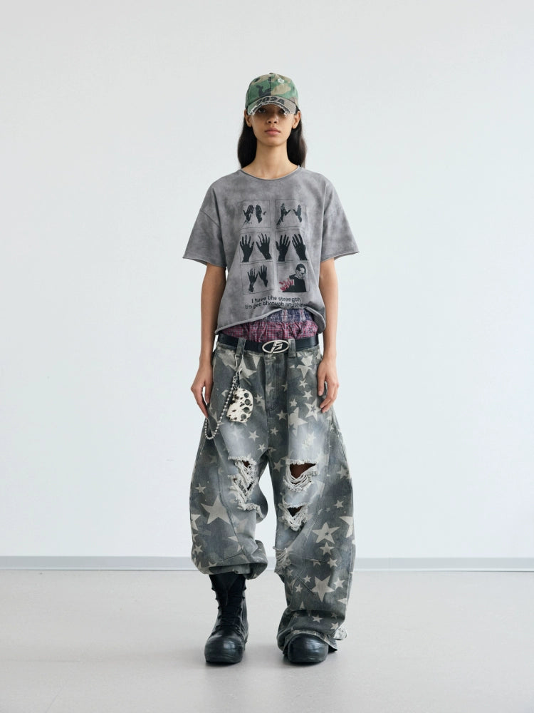 PEOPLESENSE Spray Horse Liu Star Pattern Old Ripped Scimitar Pants