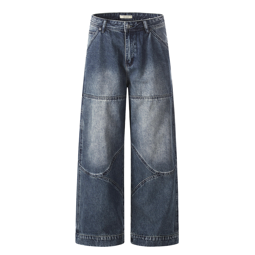 11KN Retro Loose Deconstruction Splicing Straight Jeans