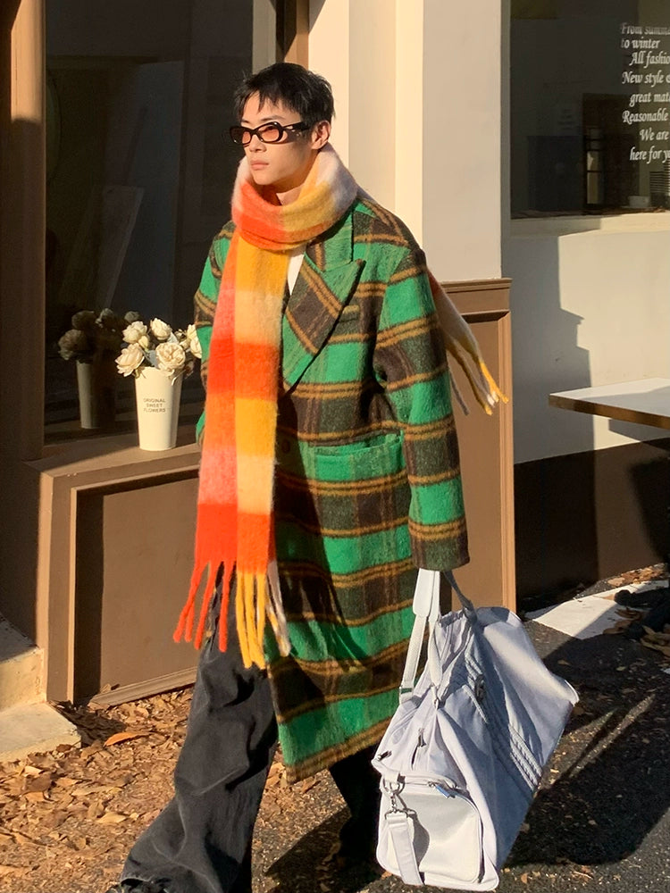 EAHO Korean Rainbow Plaid Contrasting Scarf
