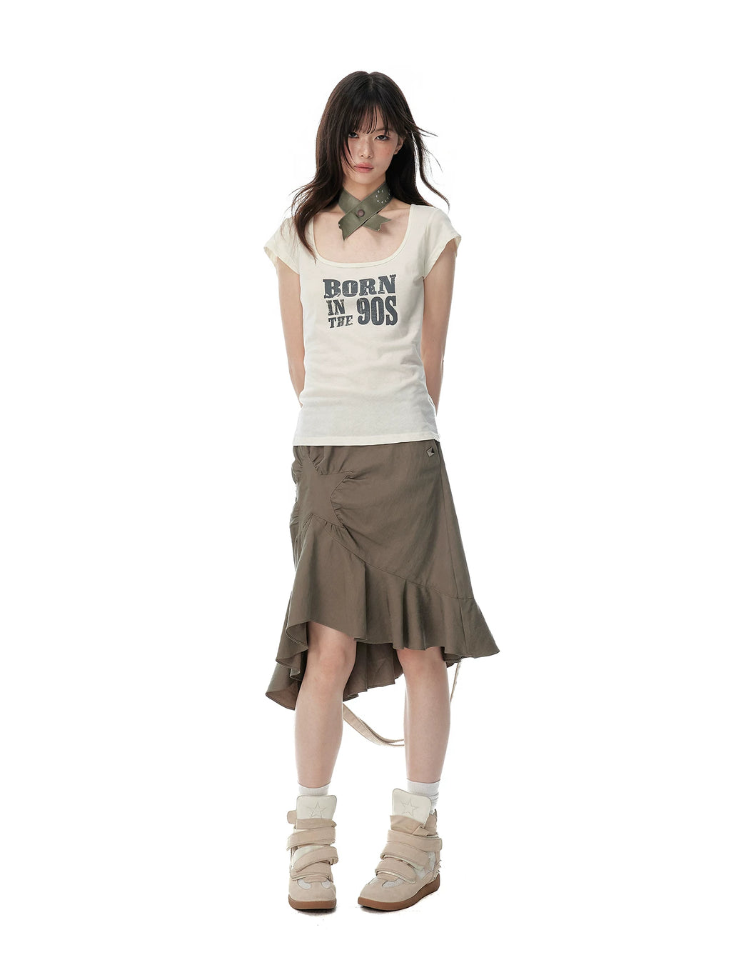 JIKOO Rivet Asymmetrical Pendulum Skirt