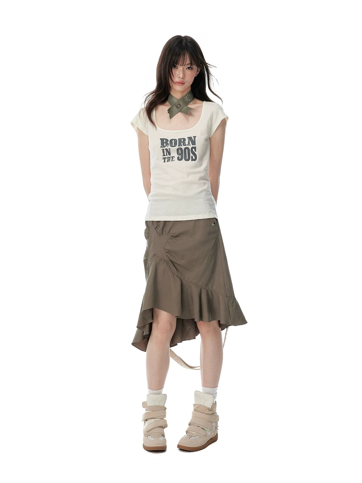 JIKOO Rivet Asymmetrical Pendulum Skirt