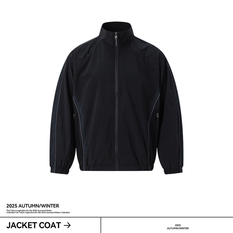 UNF Color Matching Stand-up Collar Simple and Versatile Loose Jacket