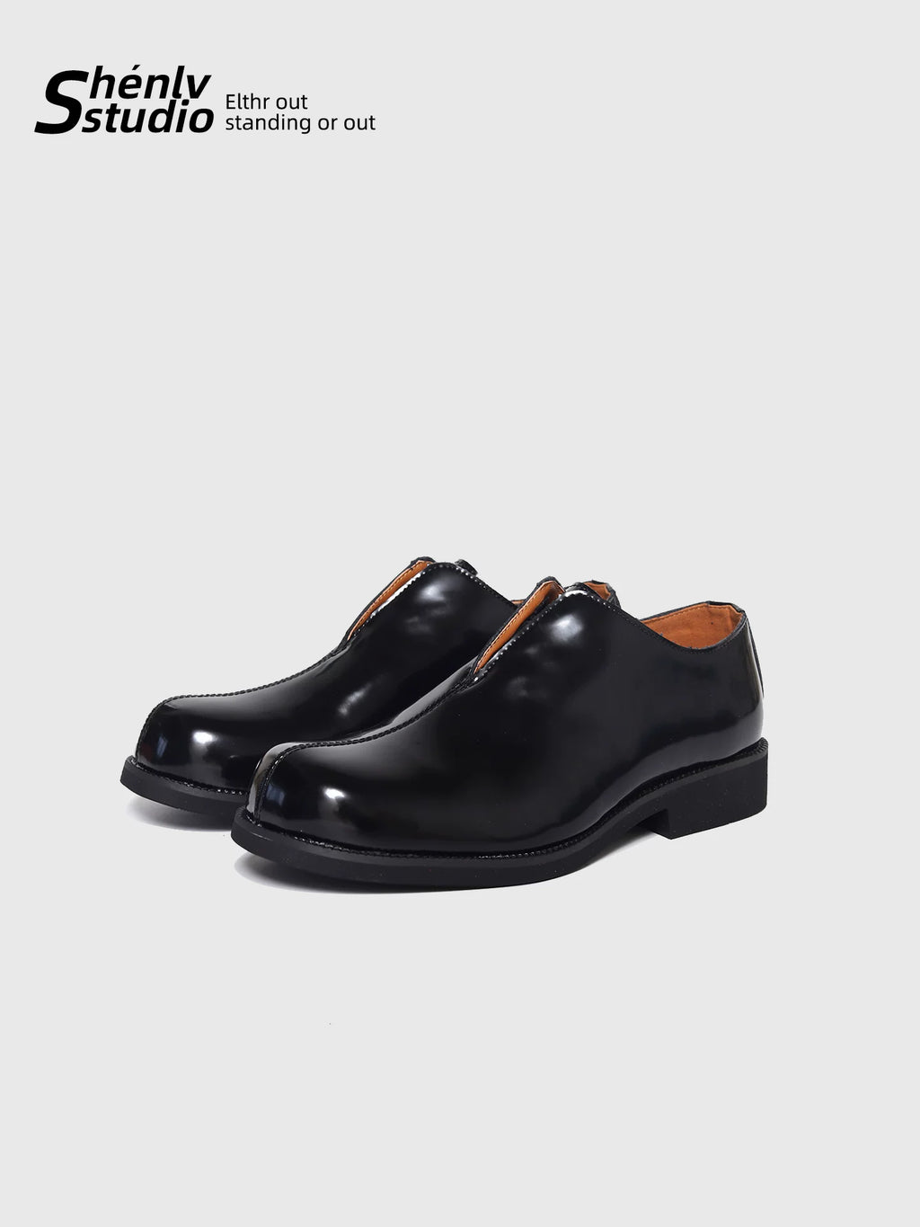 SHENLV STUDIO Glossy Casual Business Round Head Small Leather Shoes