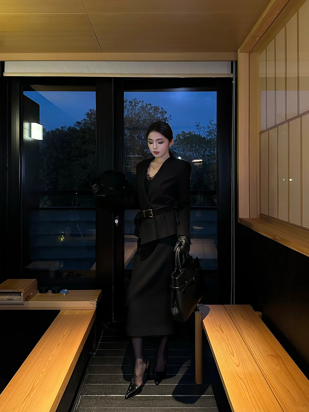 CHUYUQI Waist Suit Short Jacket Skirt Set