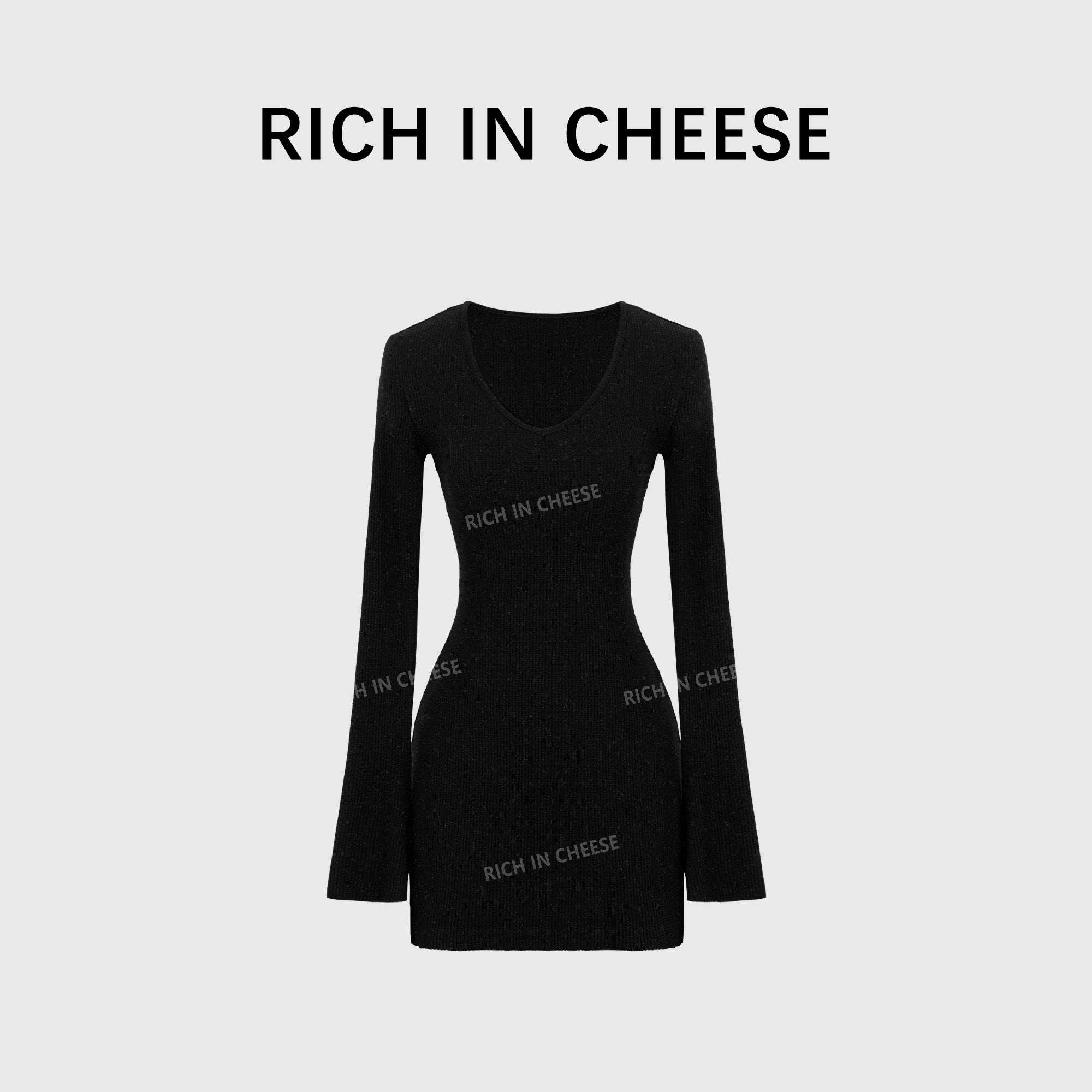 RICH IN CHEESE Waist Slim Knitted Long-sleeved Dress