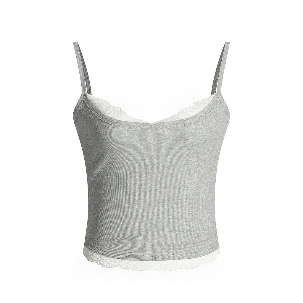 MADWITCH Fake Two-piece Lace-edged Sling Vest