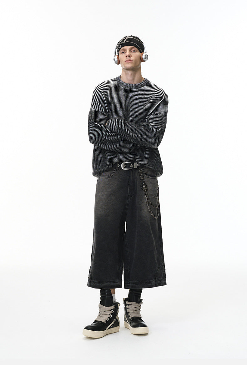 Inflation Two-color Loose and Versatile Crew Neck Sweater